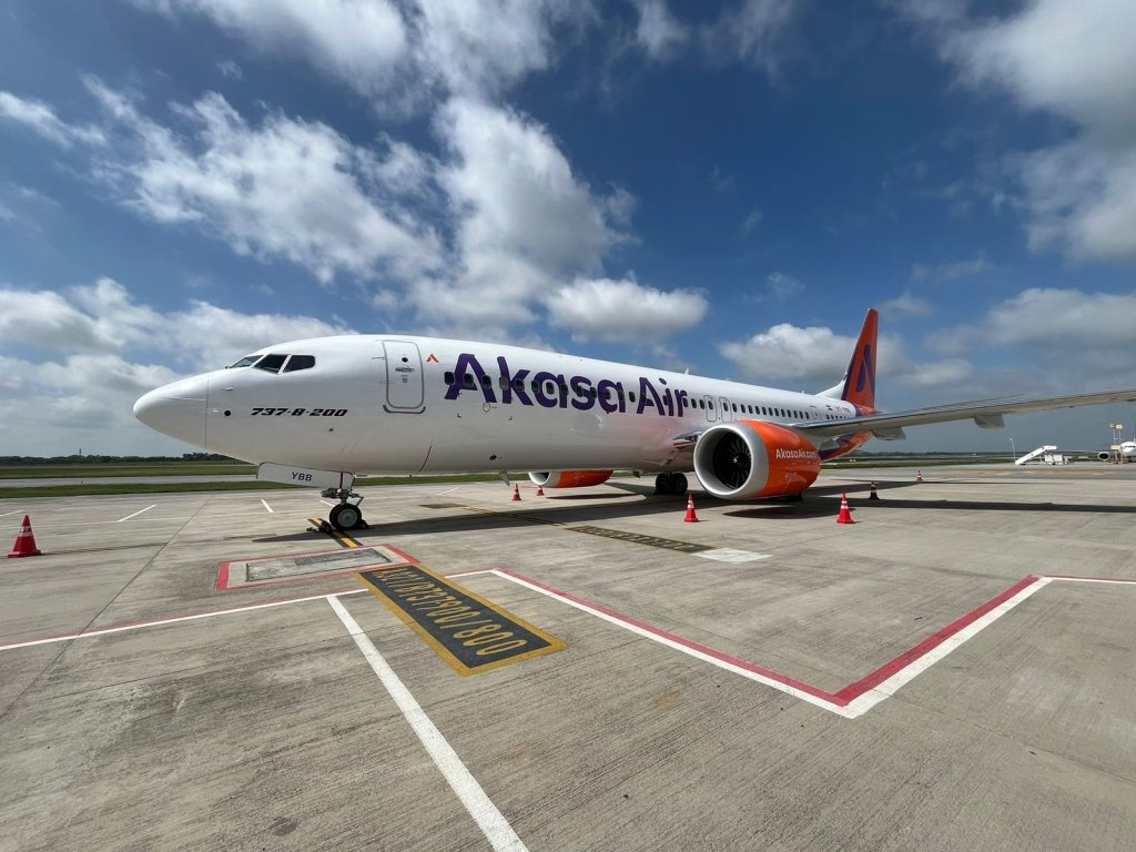 Mumbai Phuket flights Akasa Air Boeing 737 MAX 8 at airport before first Southeast Asia route launch