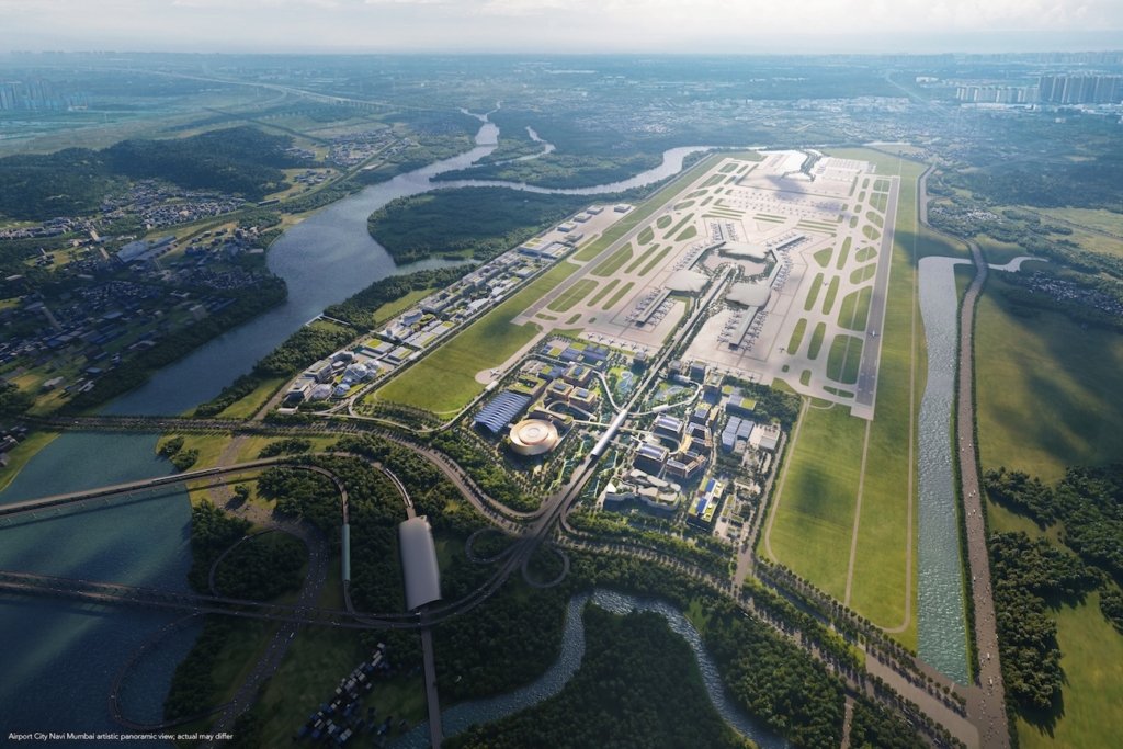Artistic expression of the proposed Adani Airport City at Navi Mumbai