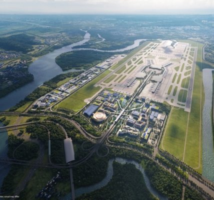 Artistic expression of the proposed Adani Airport City at Navi Mumbai